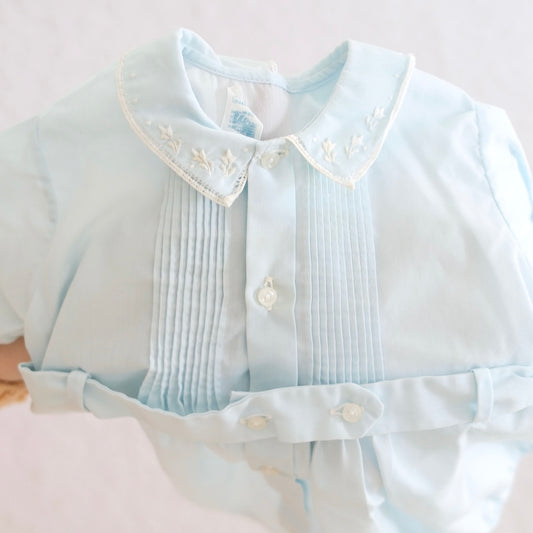 Vintage Feltman Bros Blue Hand Embroidered Baby Bubble Romper, 9m?