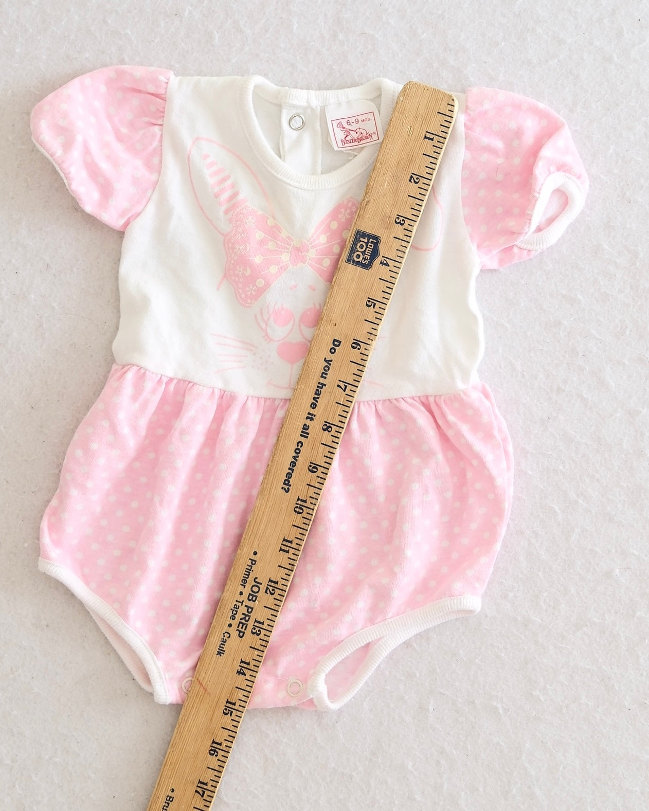 Vintage Buster Brown Pink Polka Dot Bunny Baby Romper: 6-9 Months