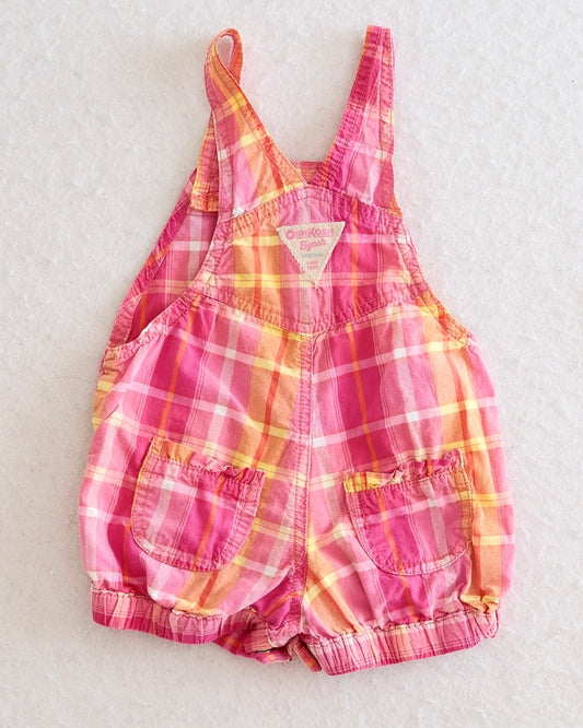 Y2K OshKosh B'Gosh Pink & Orange Plaid Baby Bubble Shortall: 12m