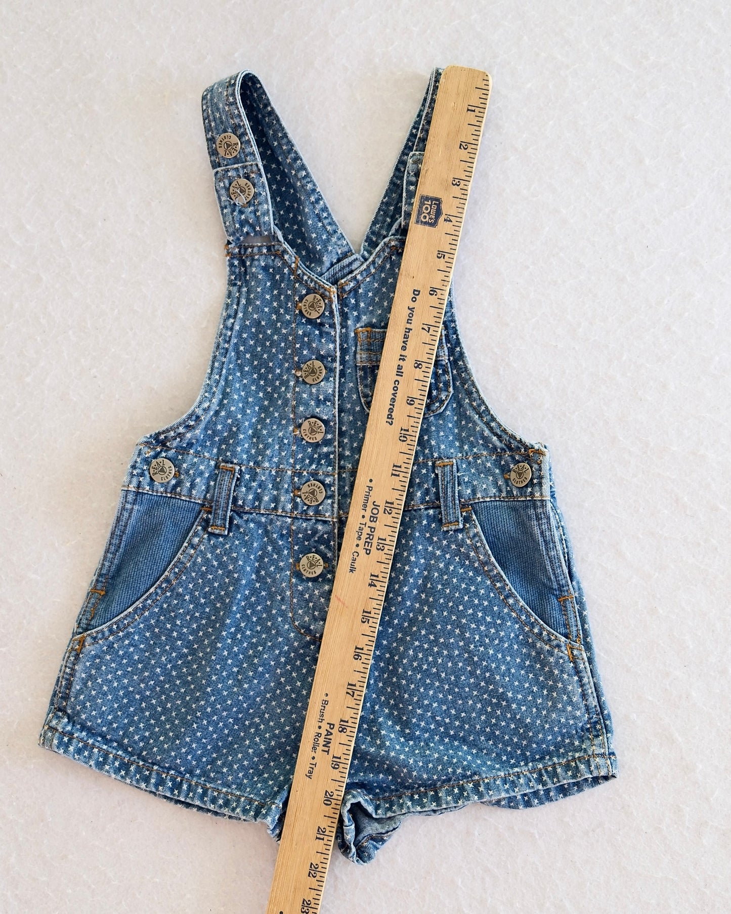 Vintage Real Clothes Woven Print Denim Racerback Toddler Overall Shorts: 3X