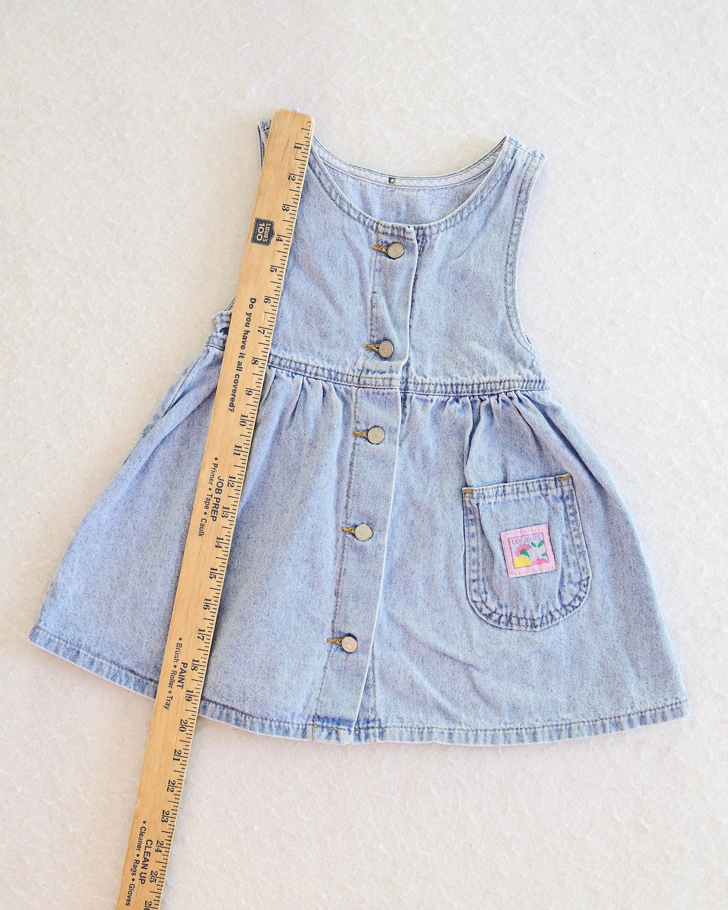 Vintage Lee Light Wash Denim Button-Front Toddler Pinafore Dress: 4T