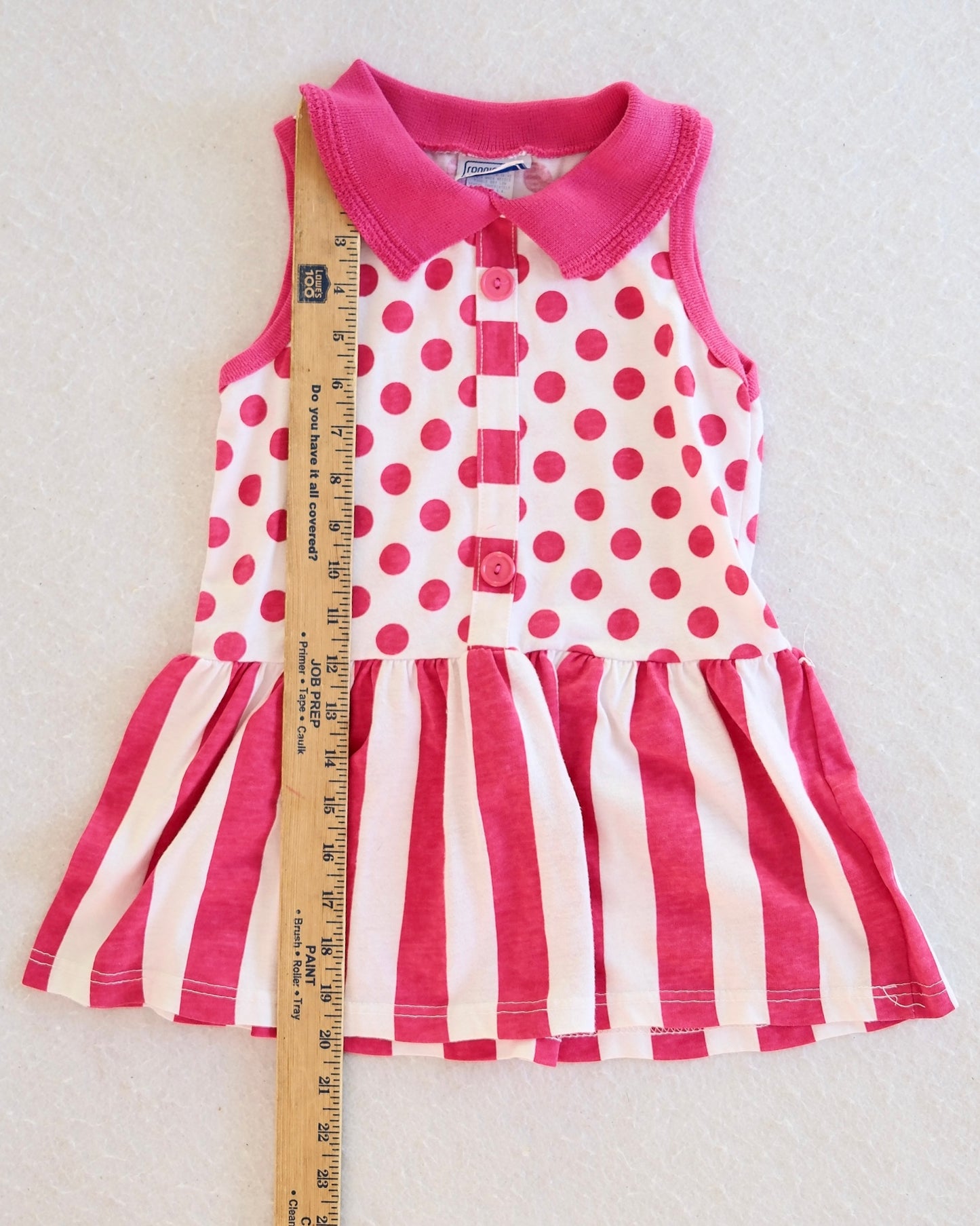Vintage Ronnie Togs Pink Polka Dot and Stripe Peplum Kids Tank Top: Size 6y