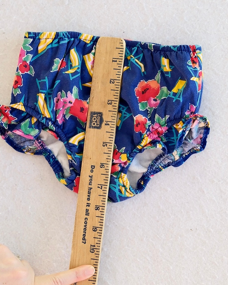Vintage Navy Floral Beach Chair Print Ruffle Swim Diaper Cover: XL (25–30 lbs)