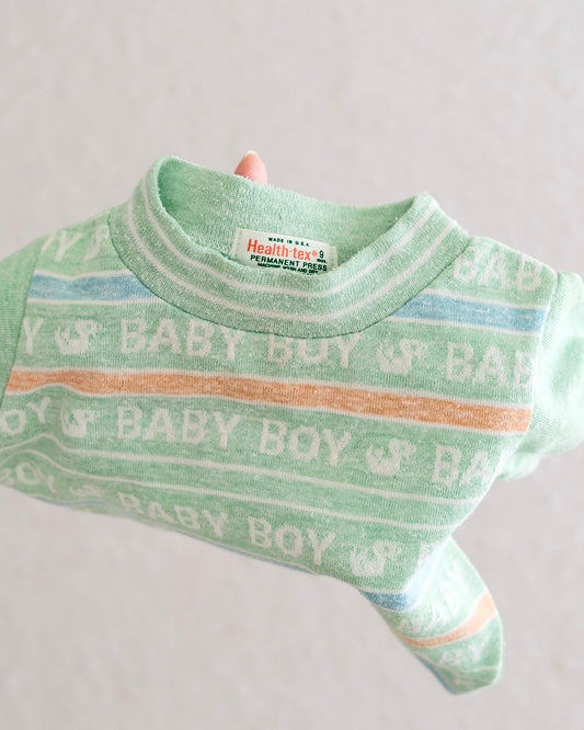 Vintage Healthtex Mint Green Baby Boy Stripe Tee: 9 Months