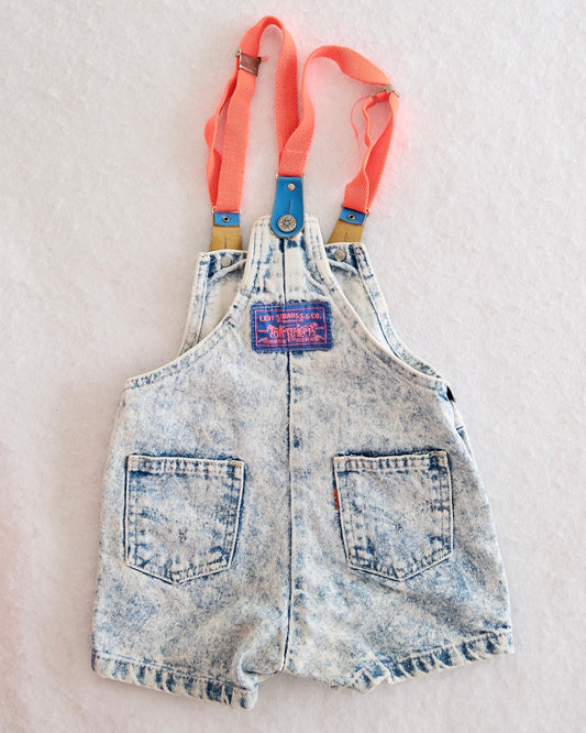 Vintage Little Levi's Toddler Acid Wash Denim Shortalls with Orange Straps: 18m?