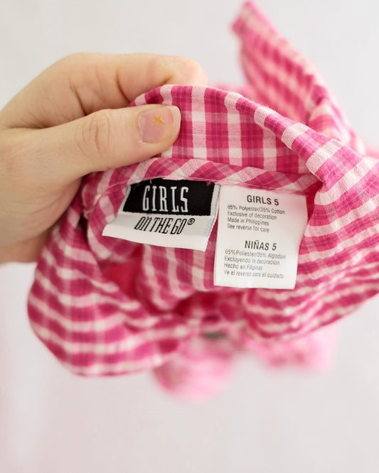 Vintage Girls On The Go Pink Gingham Seersucker Dress: Size 5