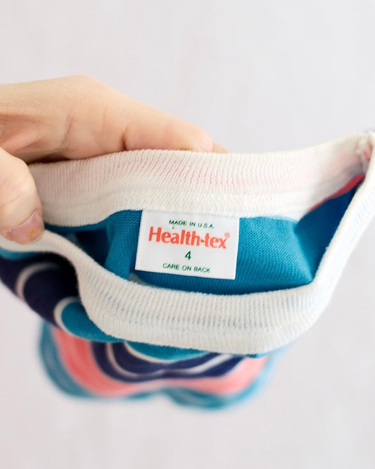 Vintage Healthtex Kids' Teal Navy and Coral Stripe Surf Tee: Size 4 — NWT