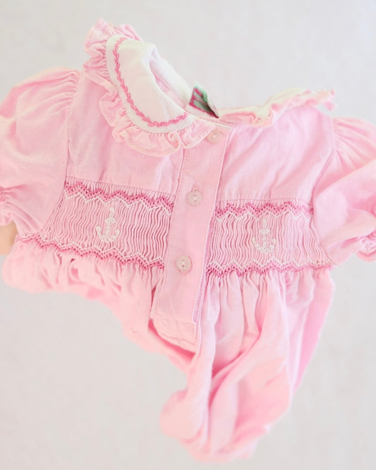 Vintage Allison Ann Pink Smocked Anchor Heirloom Baby Romper: 6/9 Months