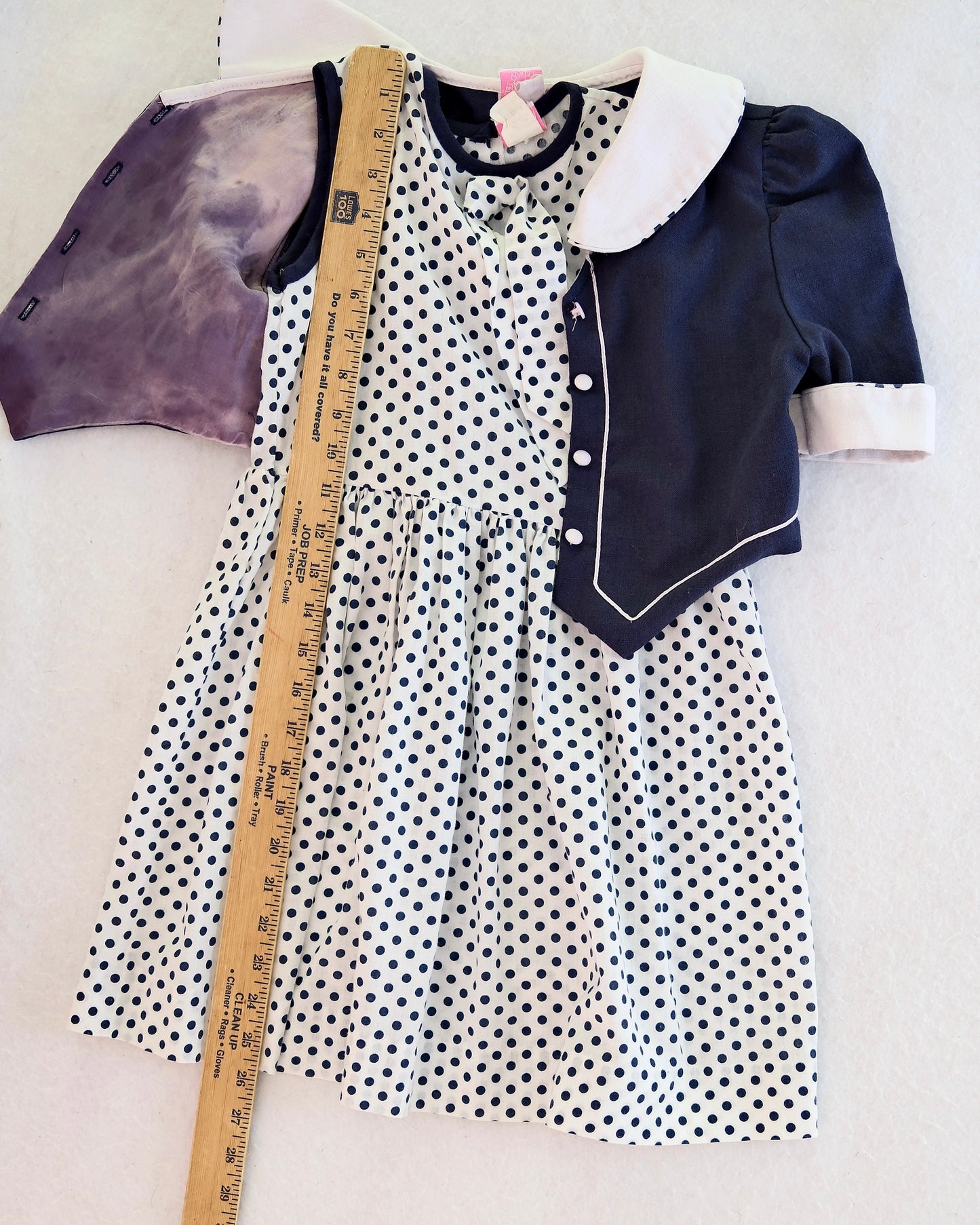 Vintage Miss Quality Navy and White Polka Dot Drop Waist Girls Dress with Jacket: Size 7
