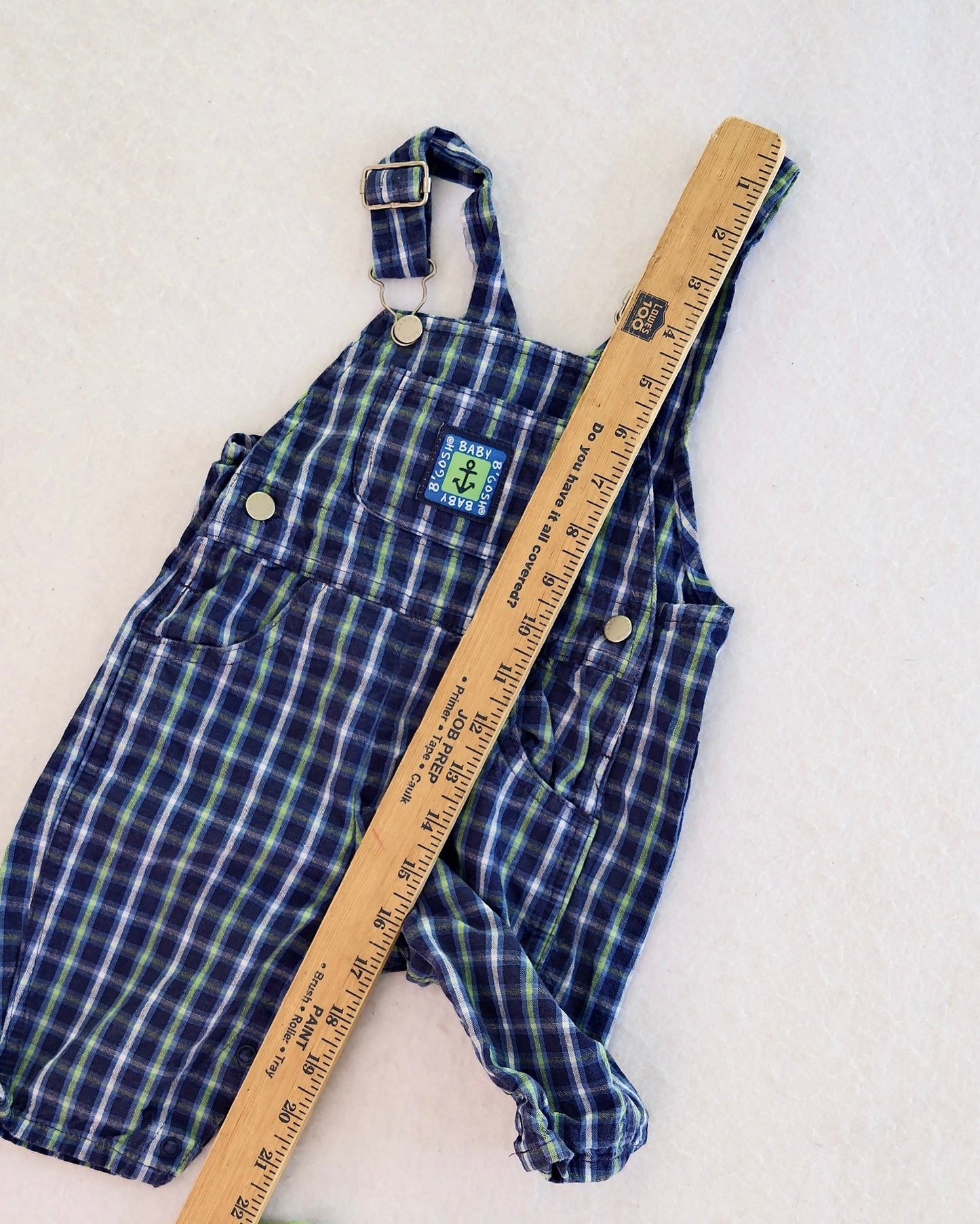 Vintage OshKosh B'Gosh Navy Plaid Overalls + Lime Green Bodysuit Baby Set: 3/6 Months