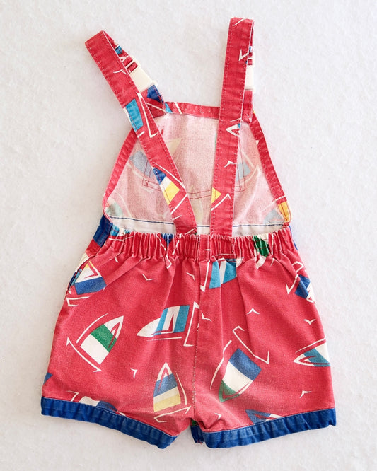 Vintage OshKosh B'Gosh Red Sailboat Print Toddler Shortall Overalls: 4T/2T fit