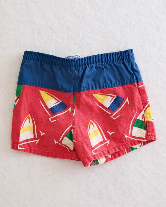 Vintage OshKosh B'Gosh Toddler Red Sailboat Print Swim Trunks: 2T/18m fit
