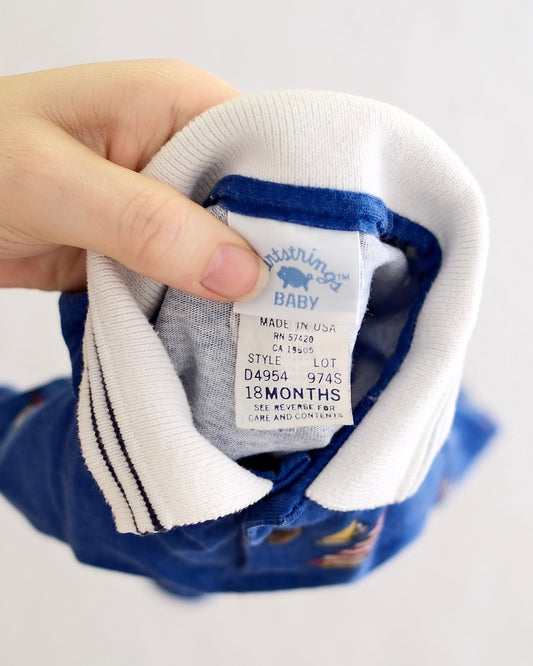 Vintage Hartstrings Blue Sailboat Print Toddler Polo Romper: 18 Months
