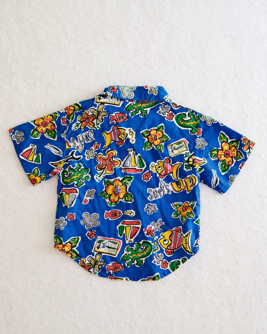 Vintage Little Rebels Toddler Blue Tropical Novelty Print Button-Up Shirt: 2T/18m fit