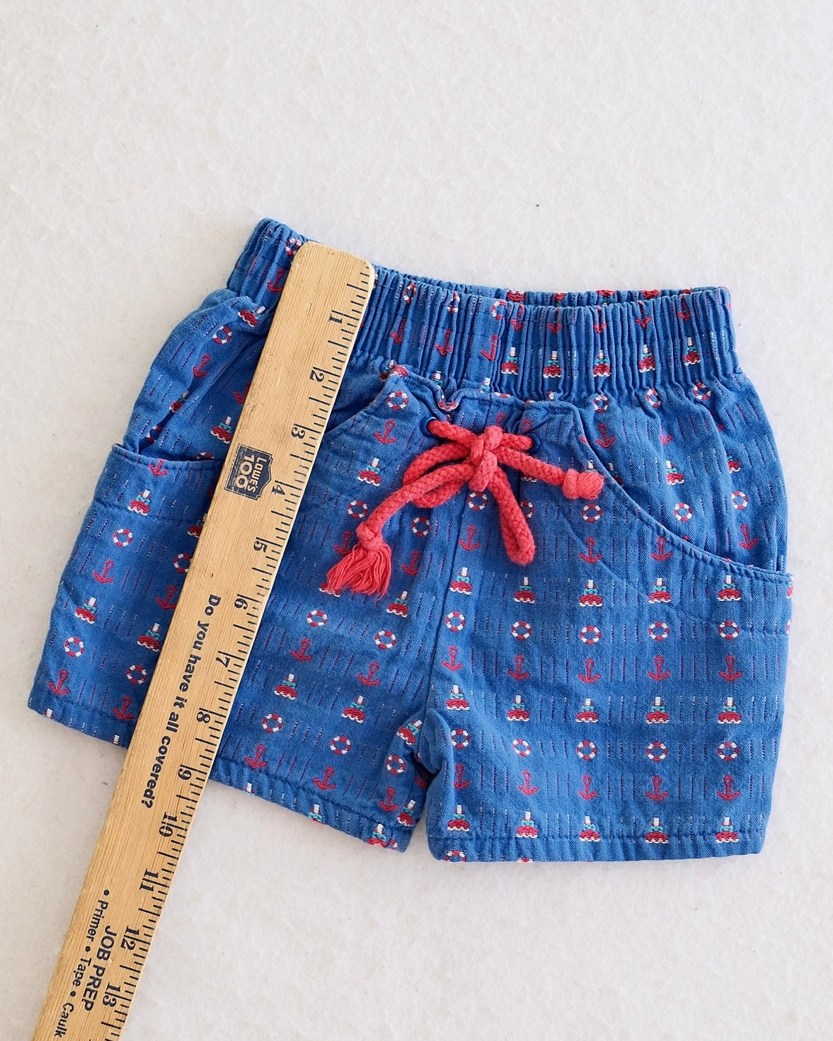 Vintage OshKosh B'Gosh Blue Nautical Woven Baby Drawstring Shorts: 12 Months