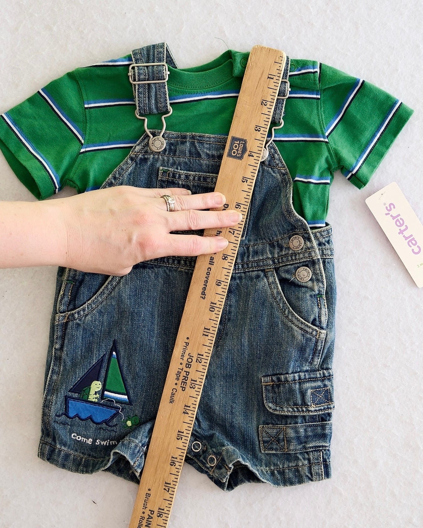Y2K Carter's Sailboat Turtle Denim Overalls Set: 3m/12m fit