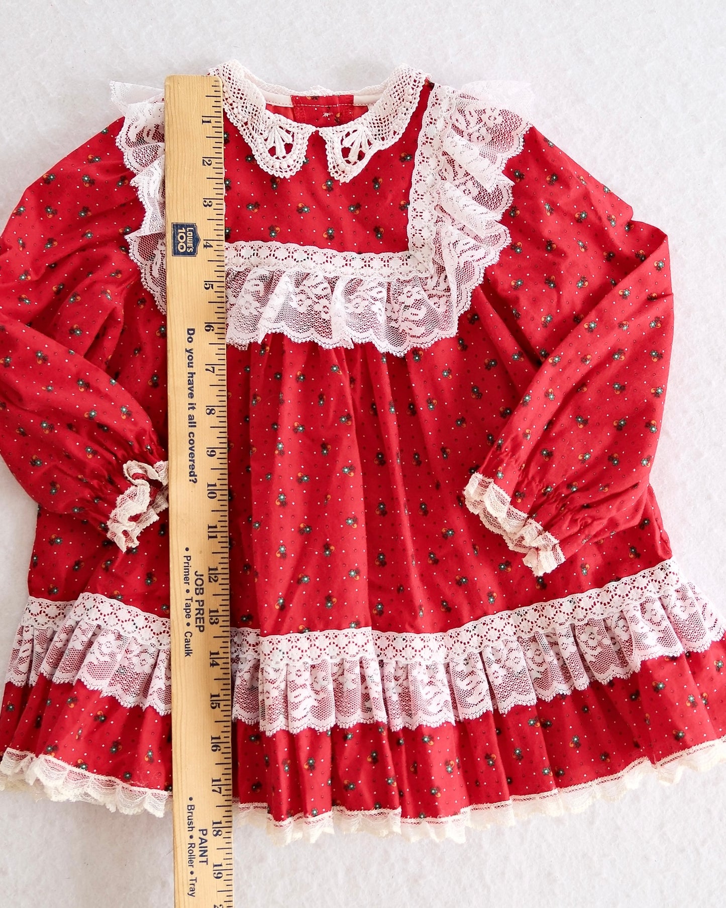 Vintage Bryan Red Lace Prairie Toddler Dress: 3T