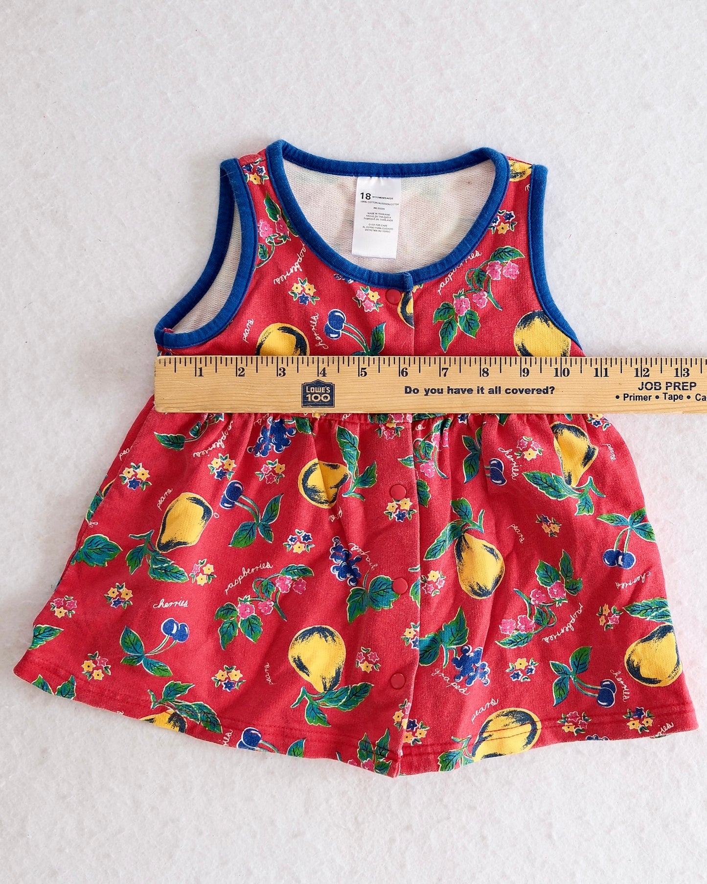 Vintage Fruit Print Red Toddler Dress: 18m