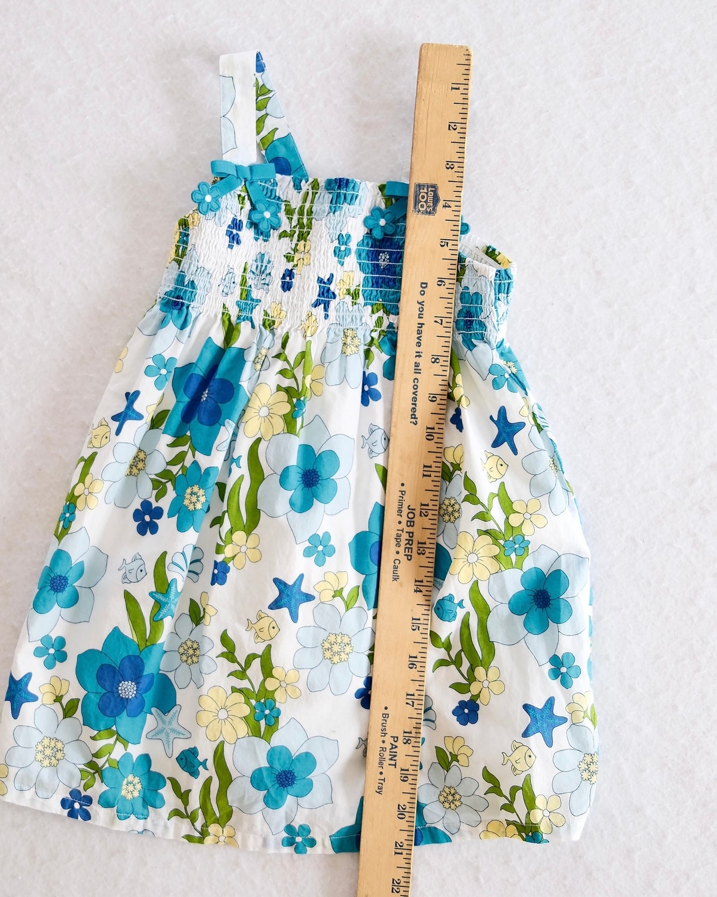 Y2K Gymboree Sea Splash Blue Ocean Floral Smocked Toddler Dress: 2T