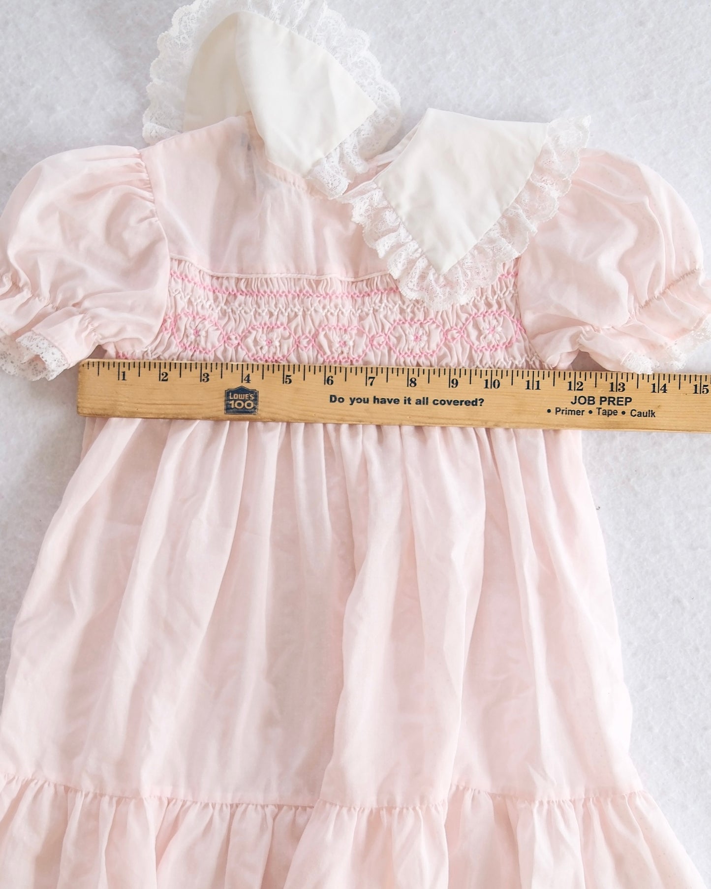 Vintage Polly Flinders Pink Dot Smocked Girls Dress: 6