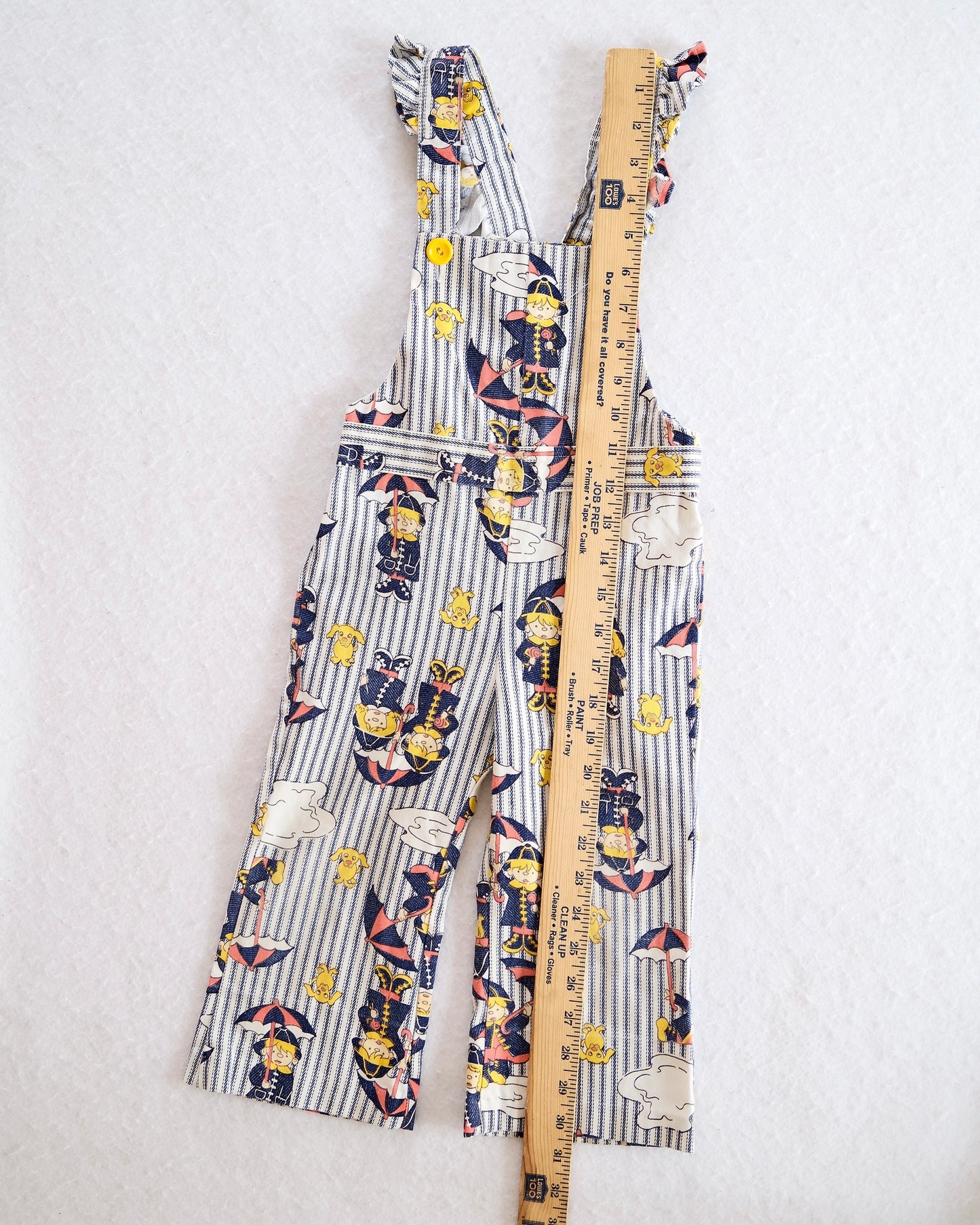 Vintage Healthtex Umbrella Girls Print Toddler Overalls Romper: 3T