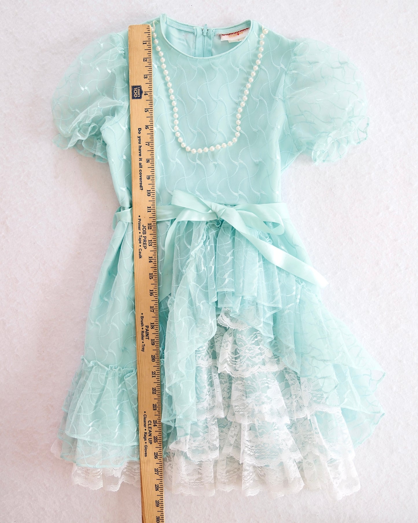 Vintage Mint Blue Ruffle Party Dress with Pearls: 8y