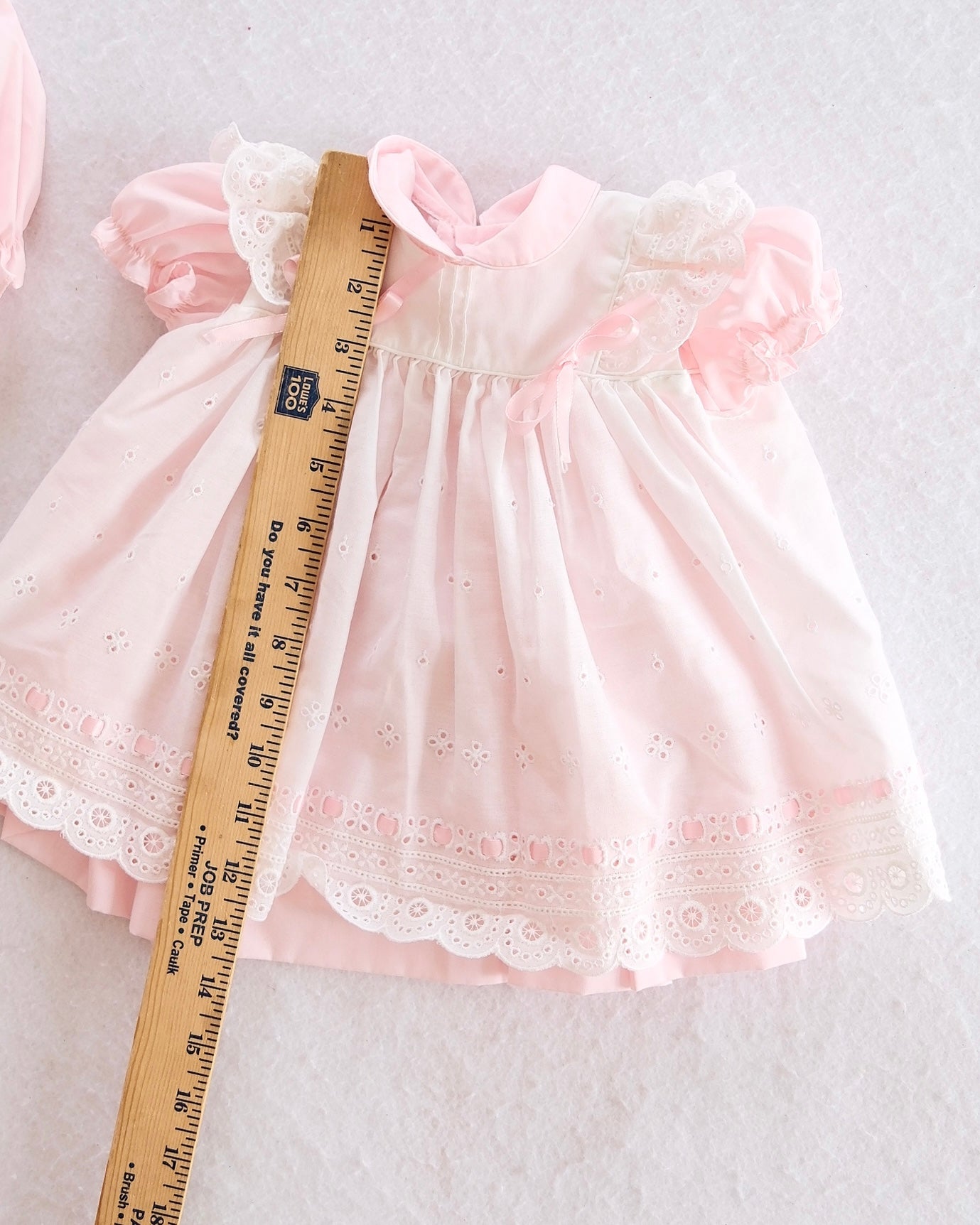 Vintage CI Castro Pink Eyelet Baby Dress Set with Bloomers: 6m