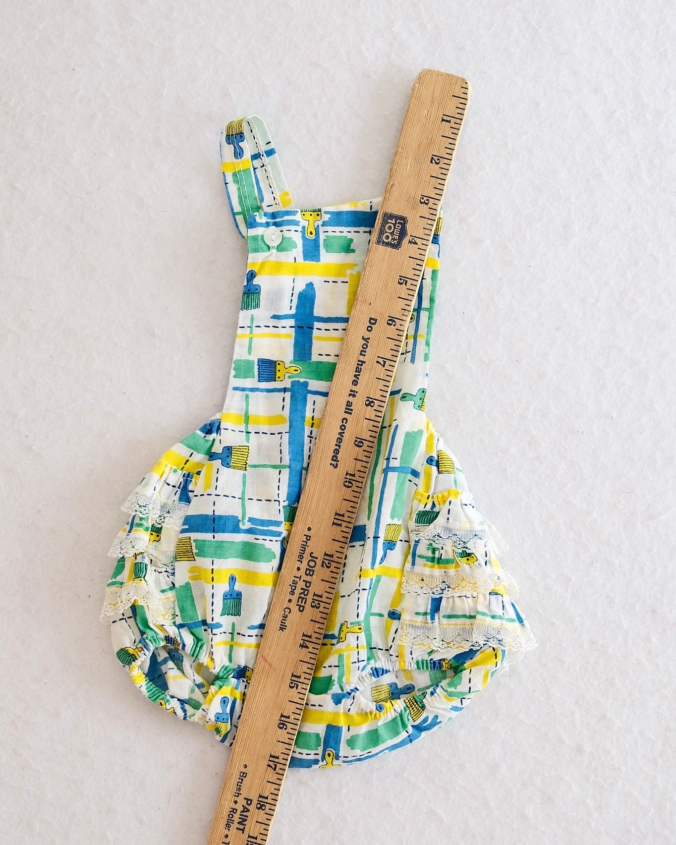 Vintage Lily Kids Baby Paintbrush Print Lace Ruffle Bum Sunsuit: 18m