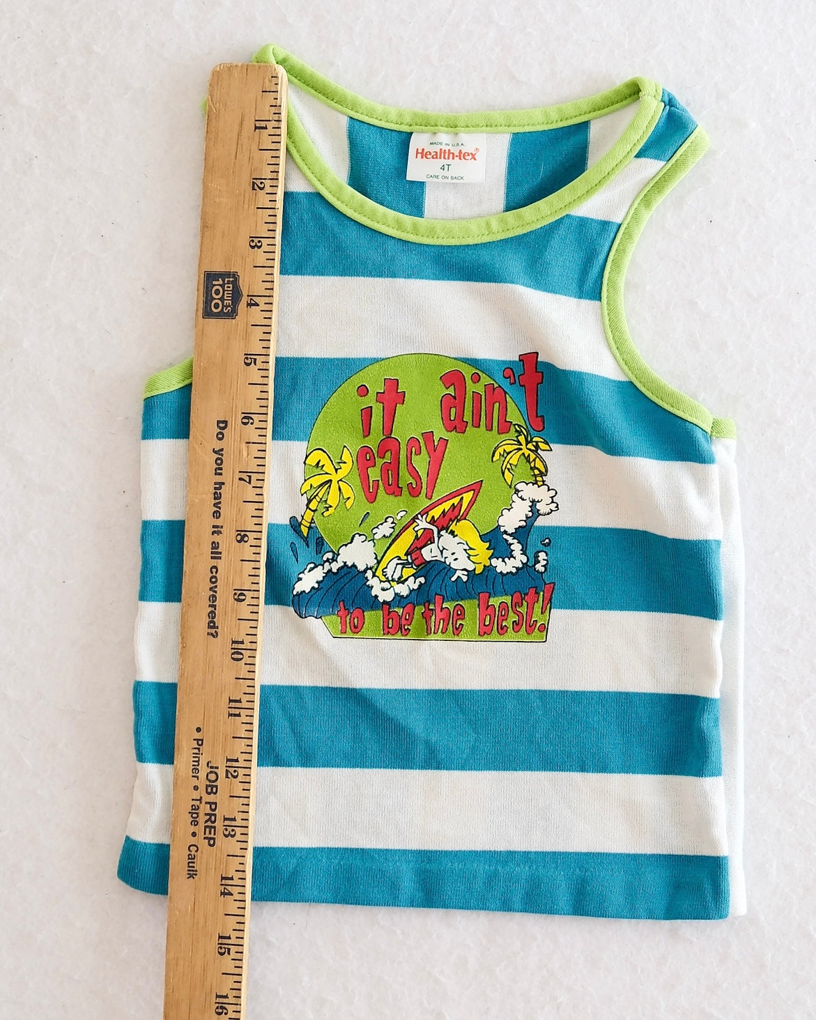 Vintage Healthtex Teal Stripe Toddler Surf Graphic Tank: 3T