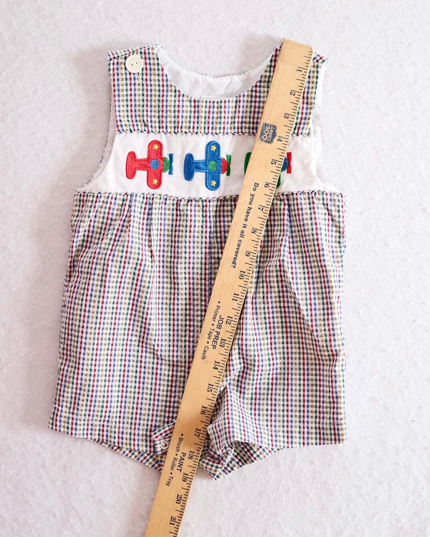 Vintage Samara Smocked Airplane Baby Romper: 24m - Yellow Clover Vintage Kids Clothes