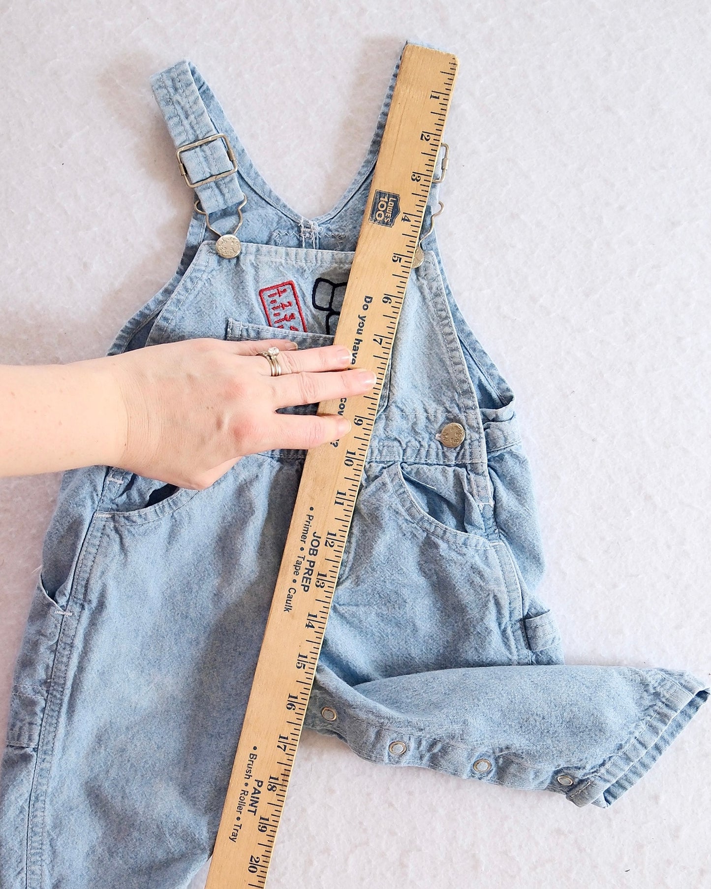 Vintage OshKosh Baby B’Gosh Light Wash Tool Embroidered Denim Overalls: 18m? - Yellow Clover Vintage Kids Clothes