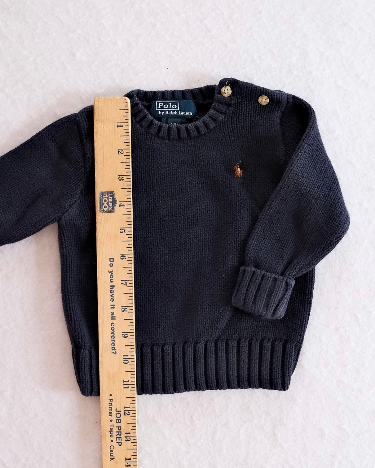 Polo Ralph Lauren Navy Knit Baby Sweater with Shoulder Buttons: 12m - Yellow Clover Vintage Kids Clothes