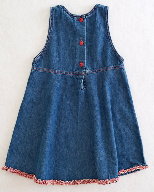 Vintage Avon Style Kids Denim Heart Appliqué Dress: Size 4–5