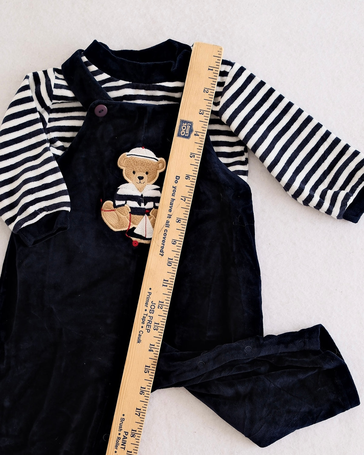 Y2K Good Lad Navy Velour Sailor Bear Overall Set: 12m