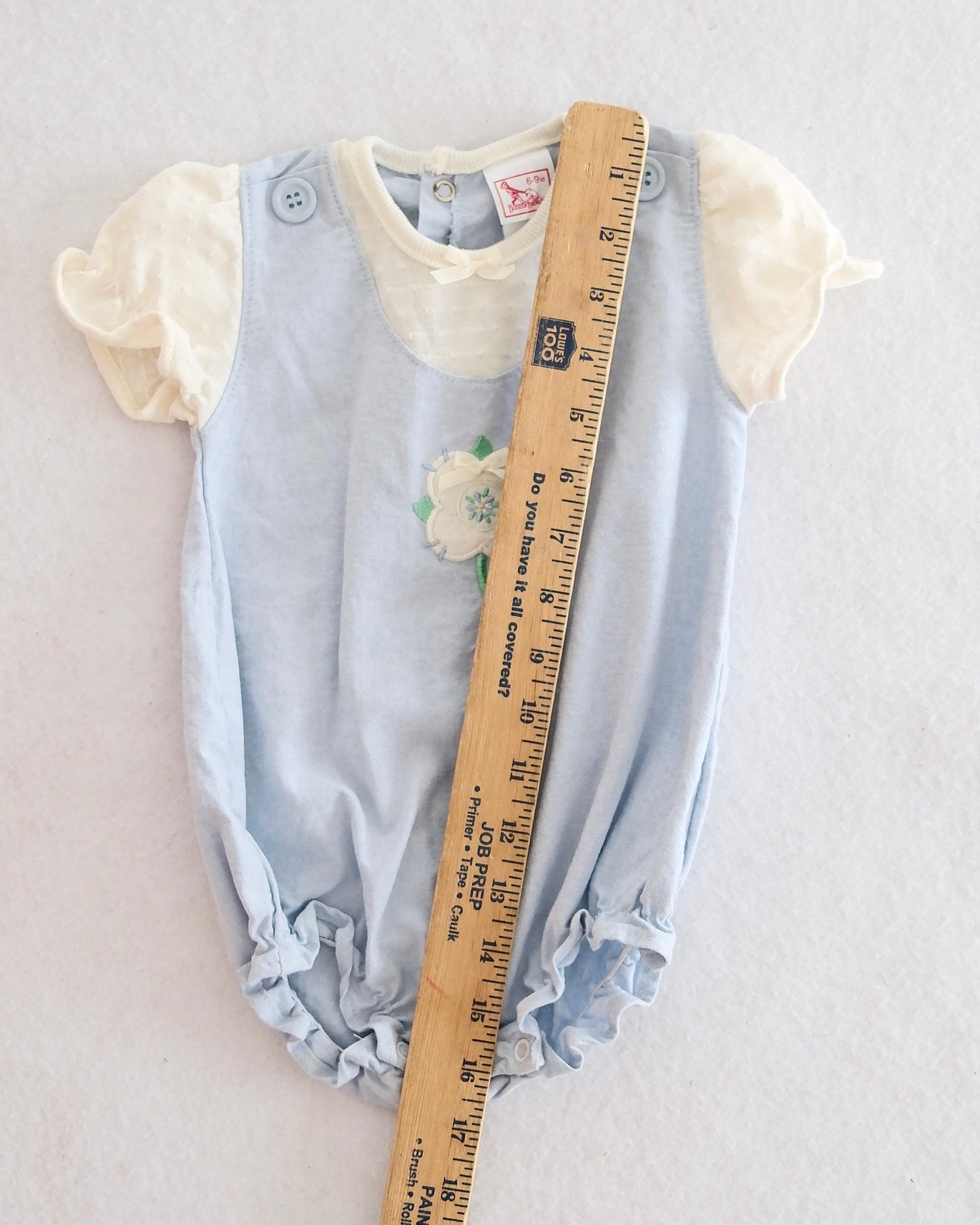 Vintage Buster Brown Chambray Flower Appliqué Romper: 12m?