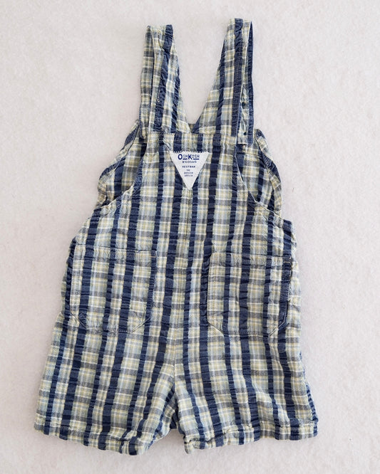 Vintage OshKosh B'Gosh Navy Plaid Seersucker Shortall Overalls: 24m