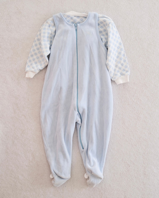 Vintage Le Top Blue Velour Bear Footed Overall Set: 9m
