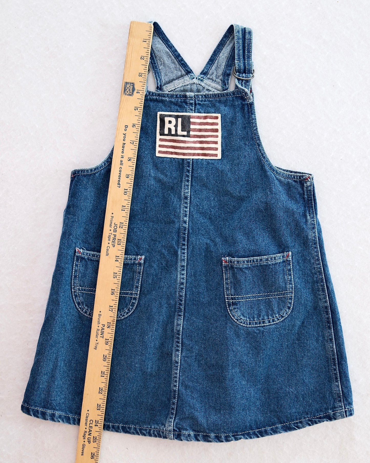 Vintage Polo Ralph Lauren Denim Jumper Dress with Flag Logo: 6X - Yellow Clover Vintage Kids Clothes