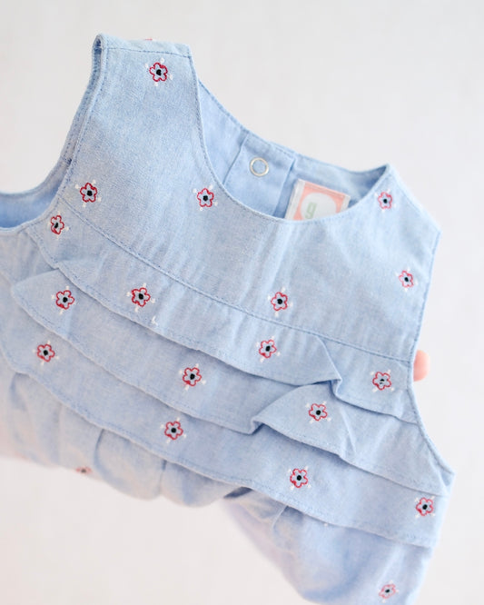 Y2K Gymboree Chambray Floral Romper: 6-12M