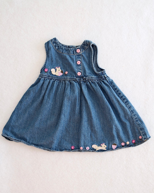 2005 Vintage Gymboree Pretty in Plum Squirrel Denim Jumper Dress & Pink Top Set, size 3T