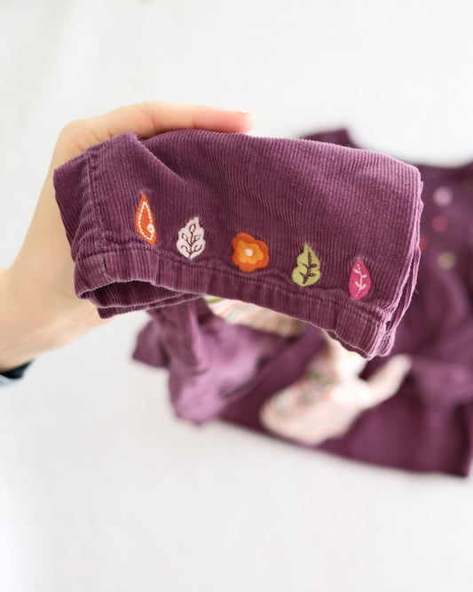 2007 Y2K Gymboree Fall Forest Purple Smocked Top, Cord Pants + Striped Leggings Bundle, size 2/3T