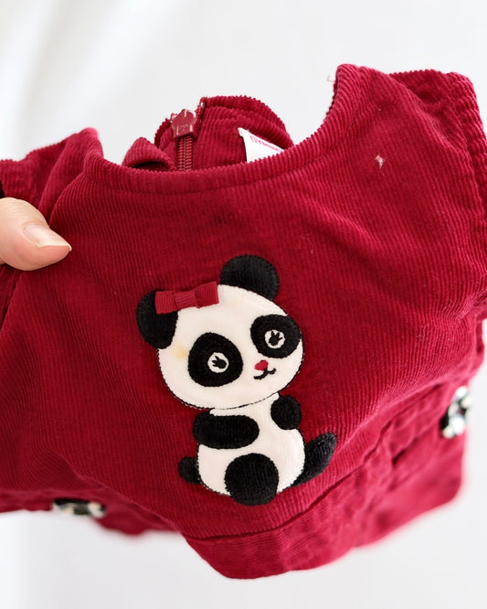 2008 Y2K Gymboree Holiday Panda Corduroy Jumper Dress & Polka Dot Pants Bundle, size 3T