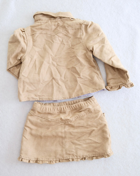 2009 Y2K Cowgirl at Heart Gymboree Faux Suede Jacket, Skirt & Horse Tights Set, size 3T