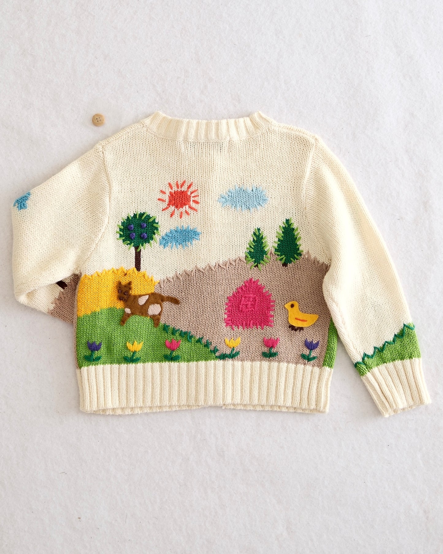 Vintage Copper Key Farm Scene Kids Cardigan Sweater - Yellow Clover Vintage Kids Clothes