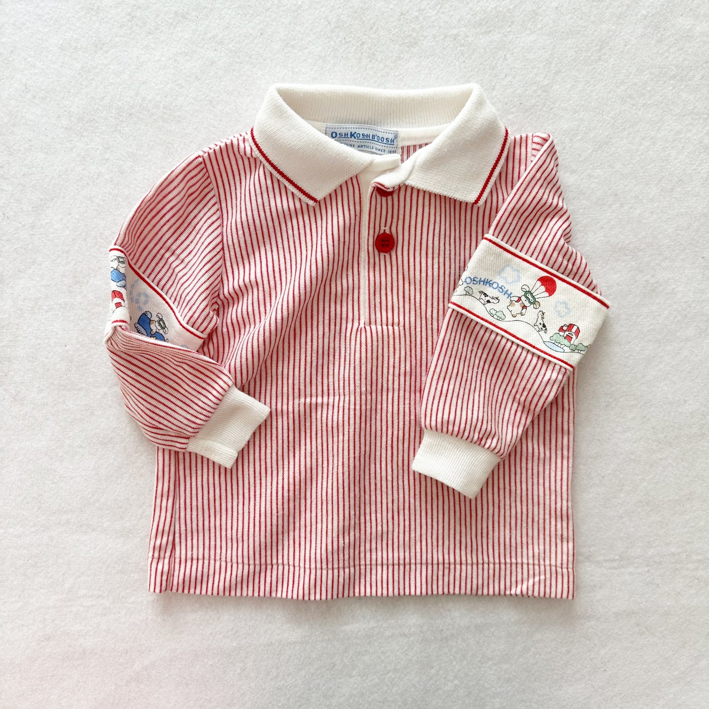 Vintage OshKosh Puppy Parachute Farm Striped Polo: 12m - Yellow Clover Vintage Kids Clothes