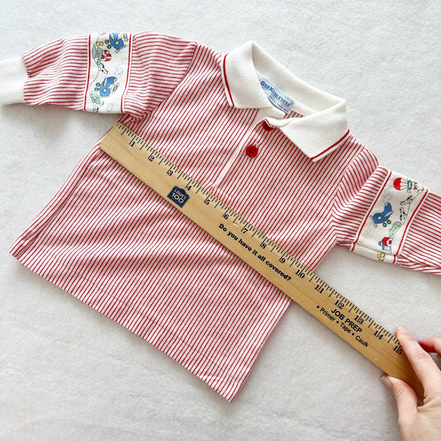 Vintage OshKosh Puppy Parachute Farm Striped Polo: 12m - Yellow Clover Vintage Kids Clothes