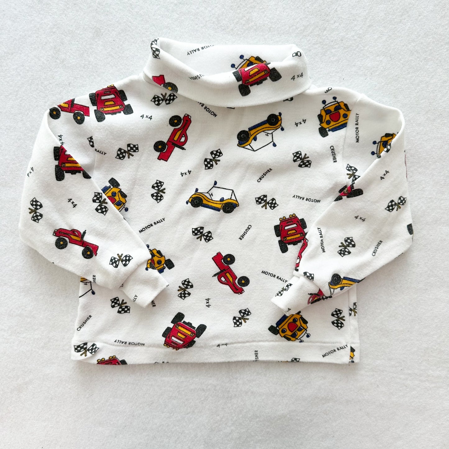 Vintage Vehicles Patterned Turtleneck: 12m? - Yellow Clover Vintage Kids Clothes