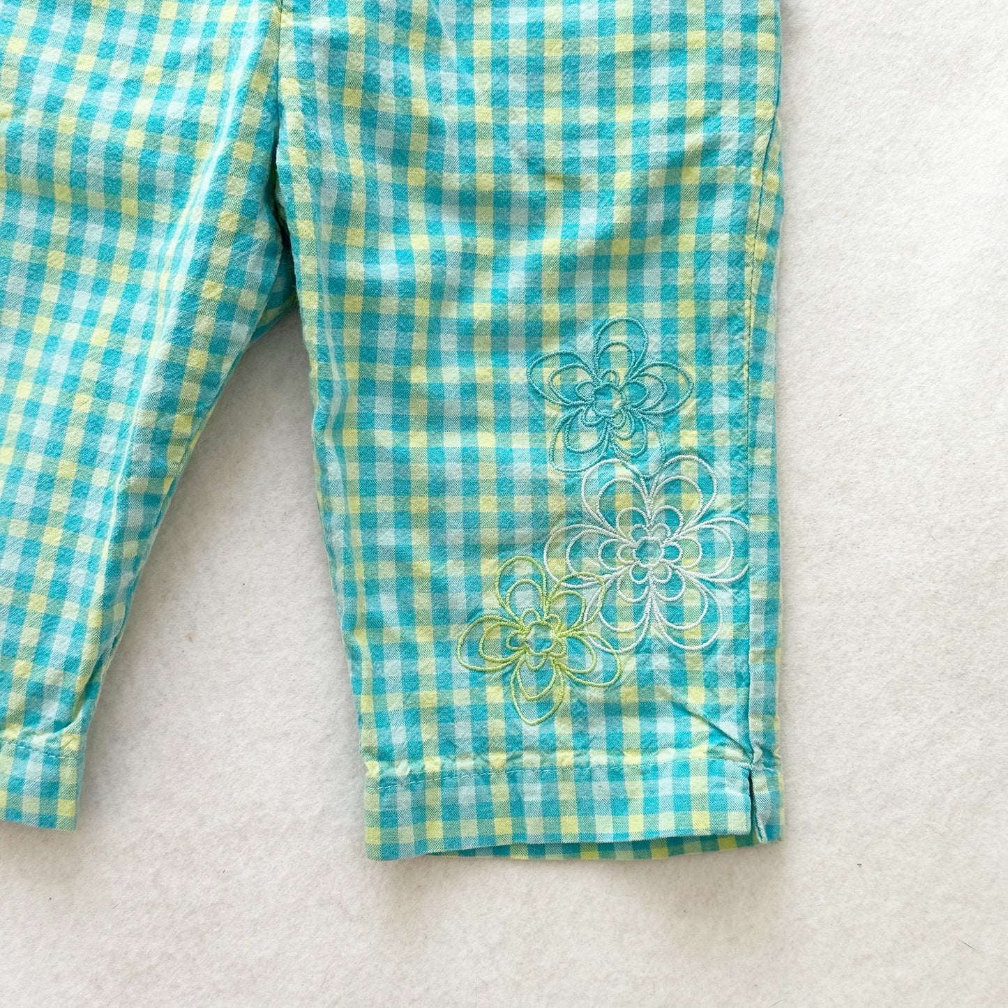 Y2K OshKosh Gingham Flower Embroidered Cropped Pants: 2T - Yellow Clover Vintage Kids Clothes