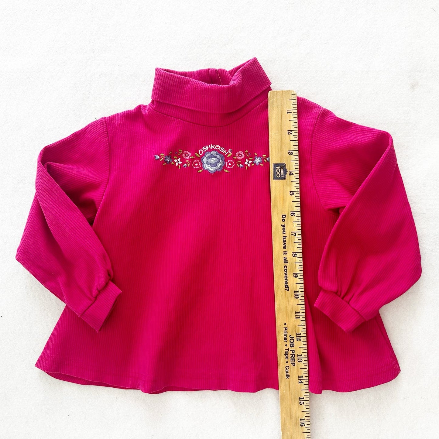 Vintage OshKosh Flower Embroidered Ribbed Turtleneck Swing Top: 3T? - Yellow Clover Vintage Kids Clothes