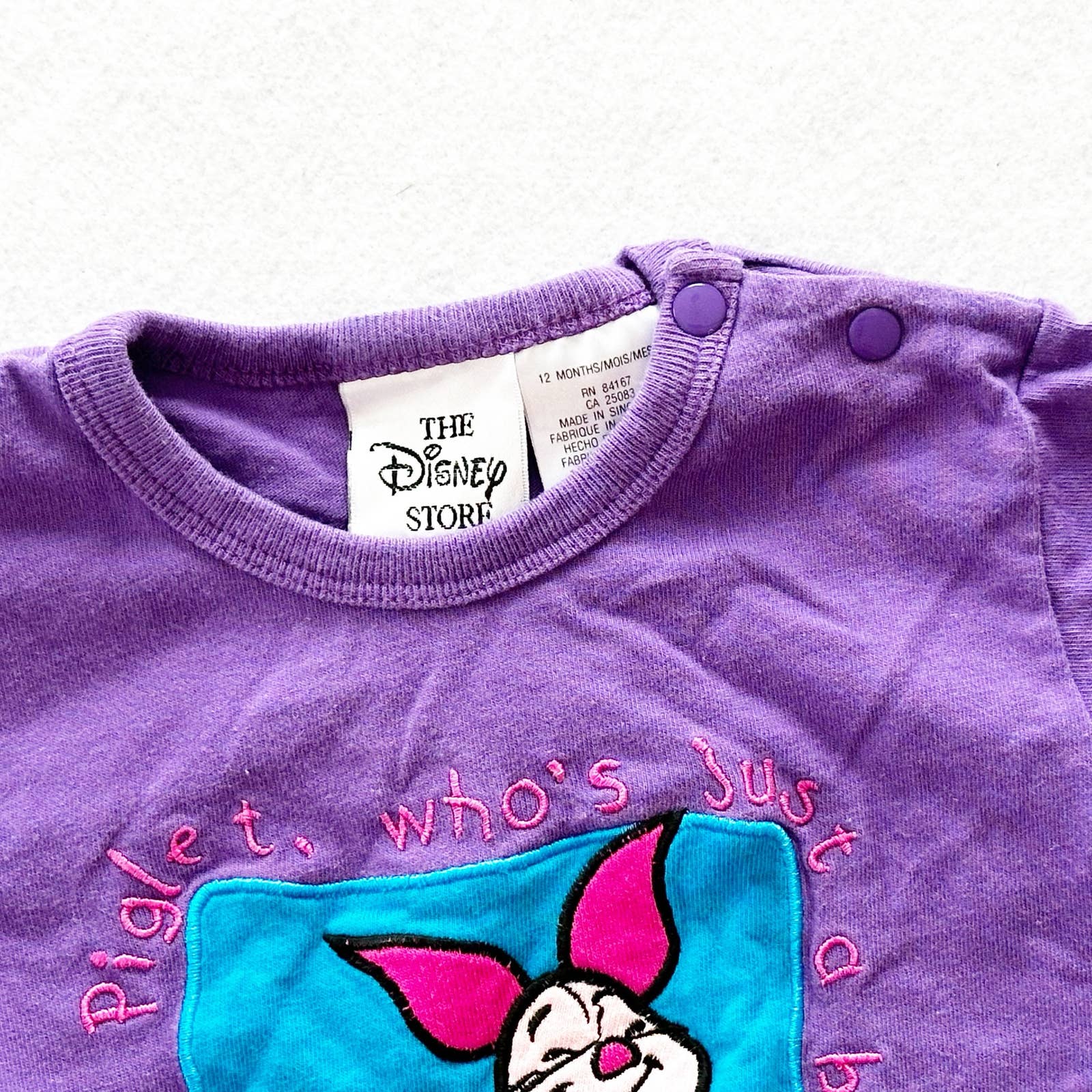 Vintage Disney Store Piglet Embroidered Bodysuit Onesie Romper: 12/18m? - Yellow Clover Vintage Kids Clothes